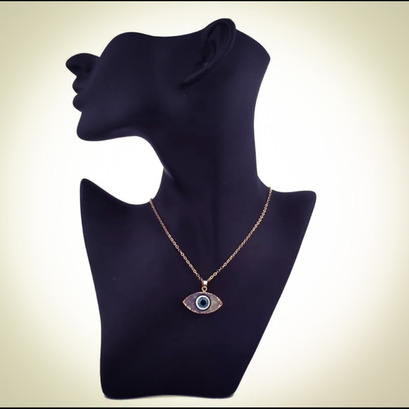 🆕 Blue Evil Eye Druzy Stone Necklace Quartz - Picture 9 of 9